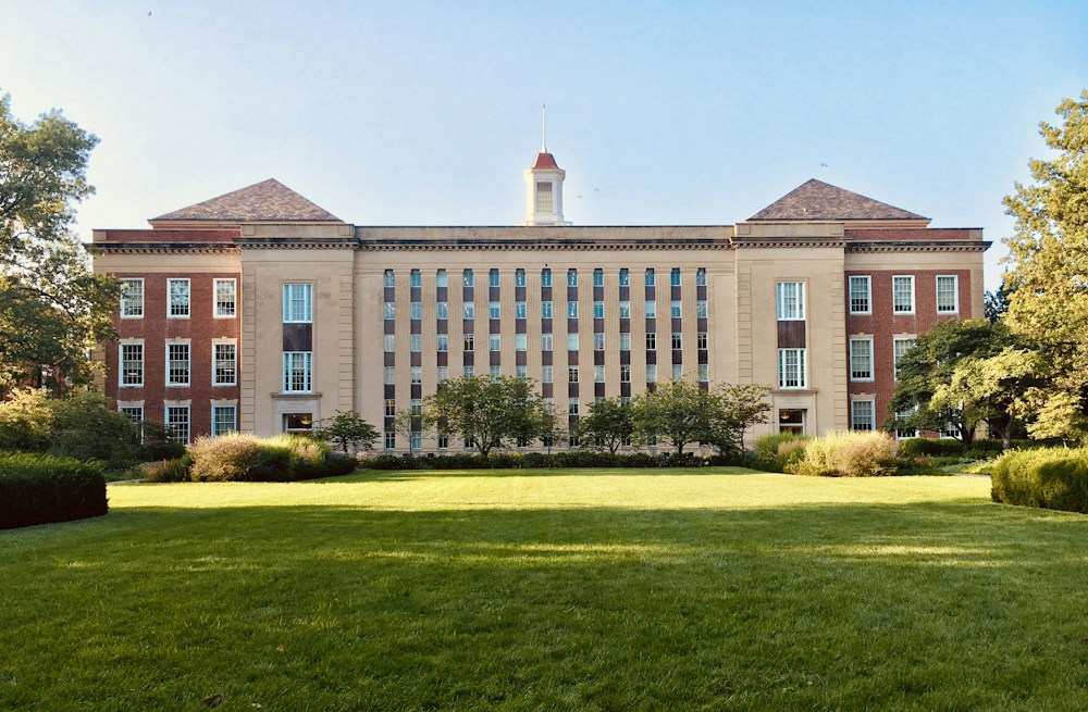 Demo stock photograph of an educational building front view